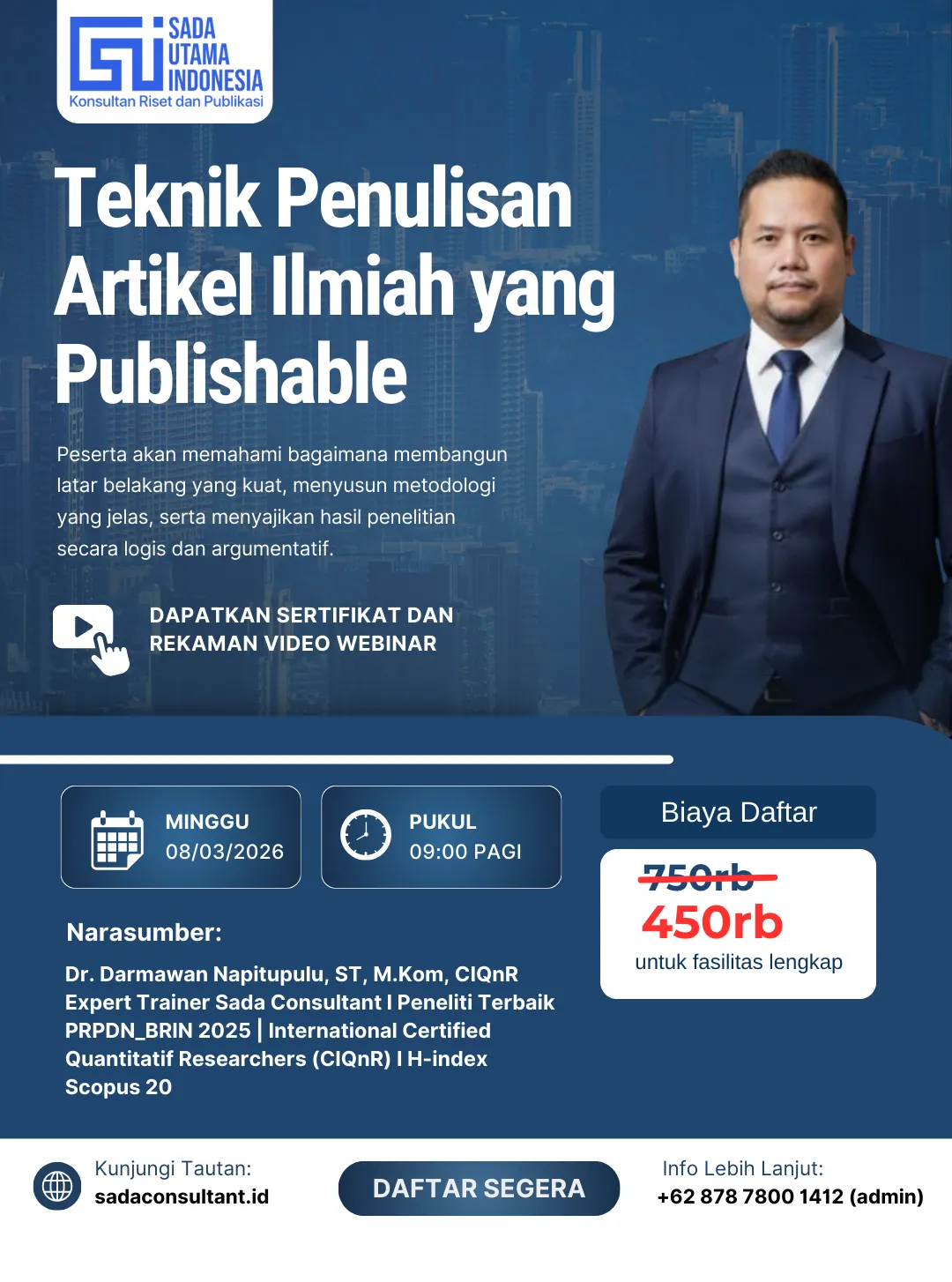 Webinar: Teknik Penulisan Artikel Ilmiah yang Publishable
